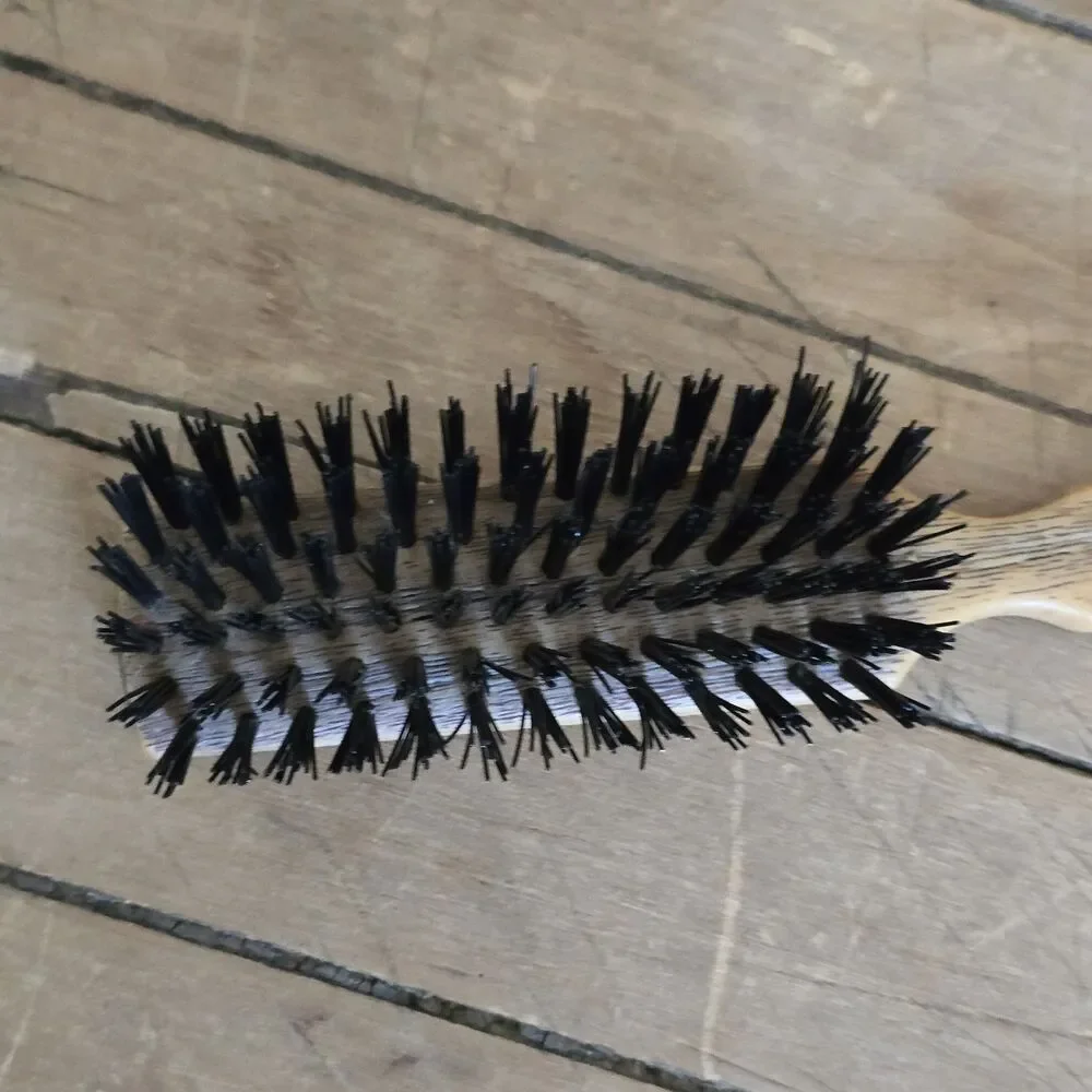 Vintage Goody Hair Brush Plastic Wood Grain 6 Row Made in USA
